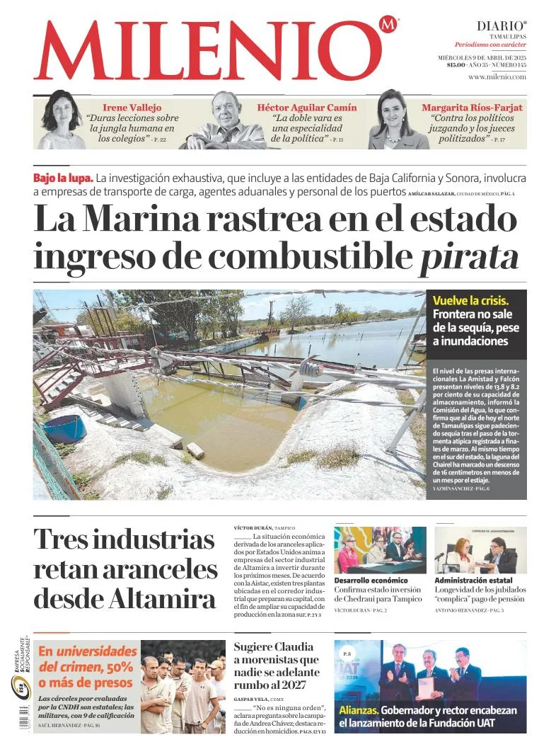 Portada de Milenio Tamaulipas del miércoles, 9 de abril de 2025