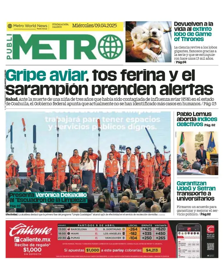 Portada de Publimetro Guadalajara del miércoles, 9 de abril de 2025