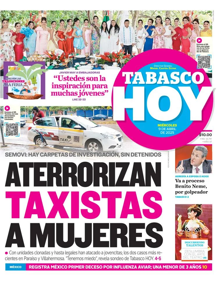 Portada de Tabasco Hoy del miércoles, 9 de abril de 2025