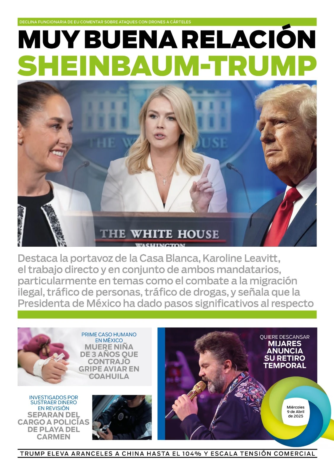 Portada de El Quintana Roo (contraportada) del miércoles, 9 de abril de 2025