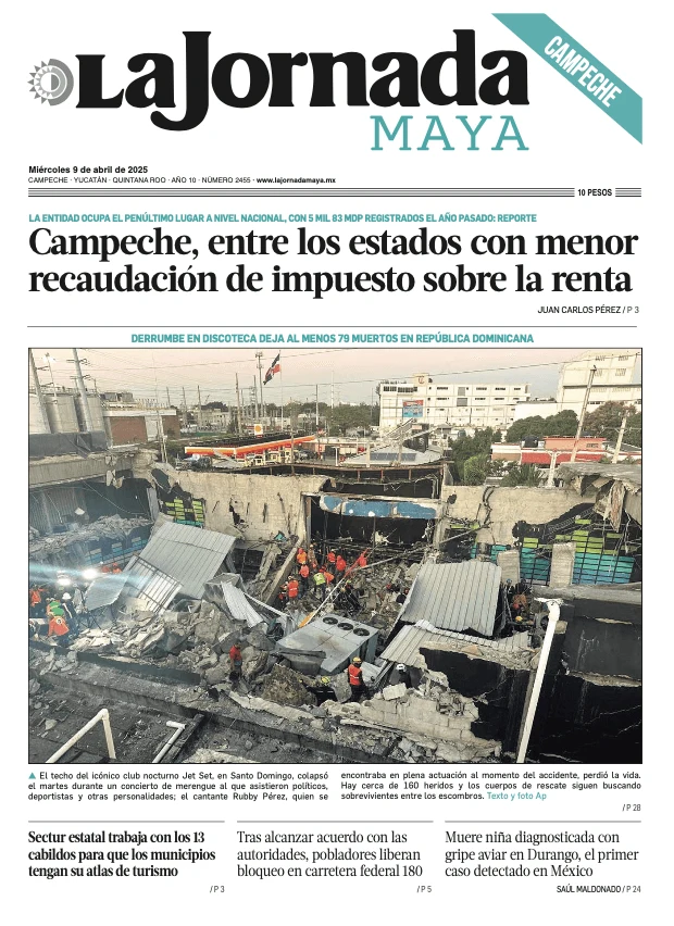 Portada de La Jornada Maya Campeche del miércoles, 9 de abril de 2025