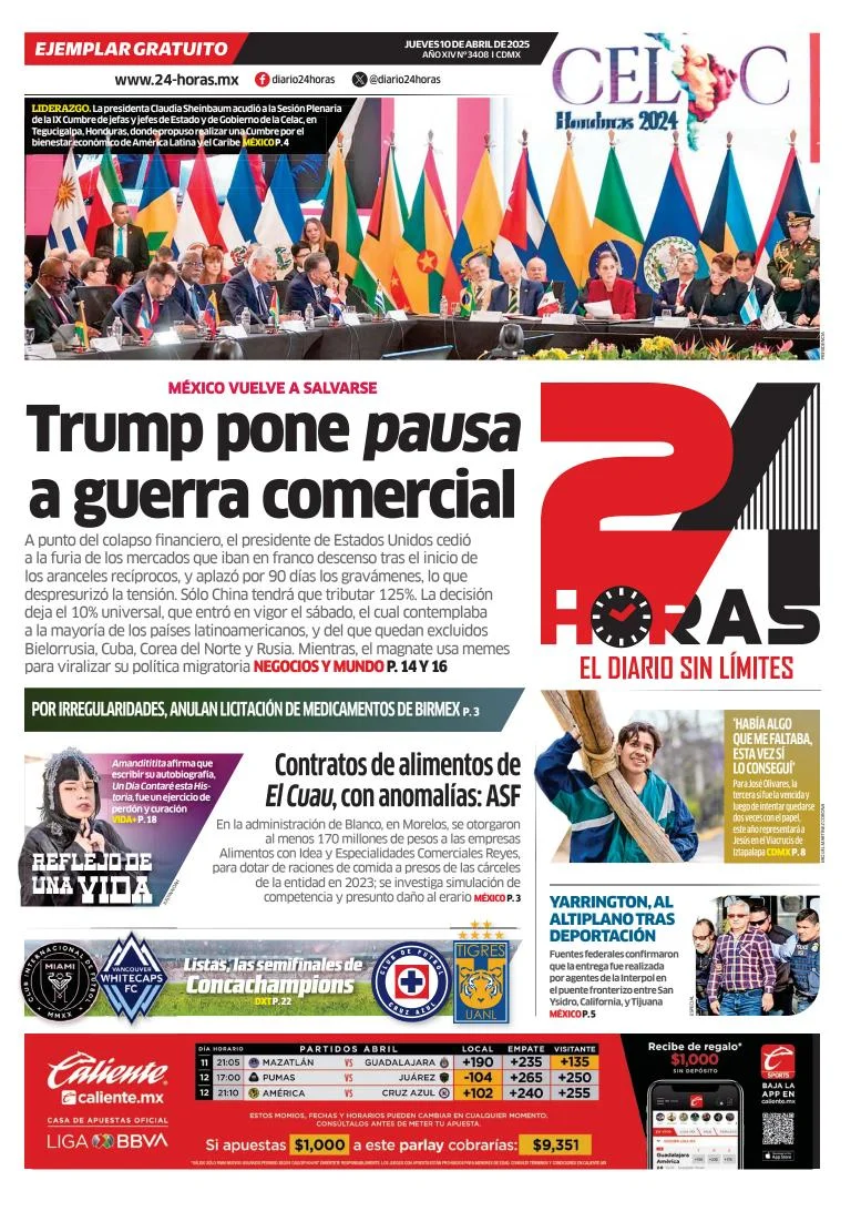 Portada de 24 Horas del jueves, 10 de abril de 2025