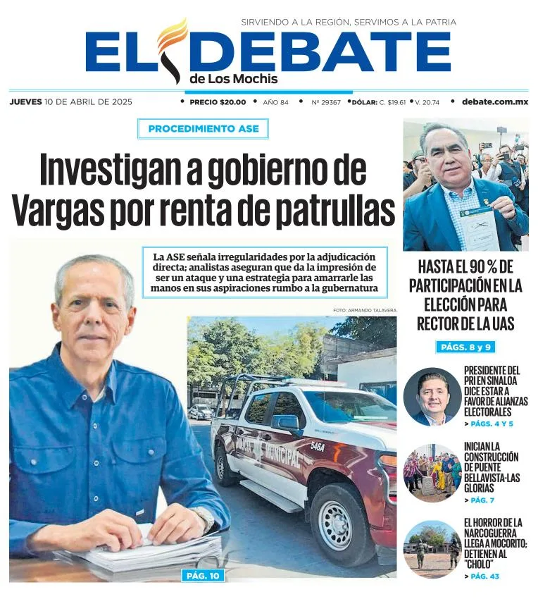 Portada de El Debate de los Mochis del jueves, 10 de abril de 2025