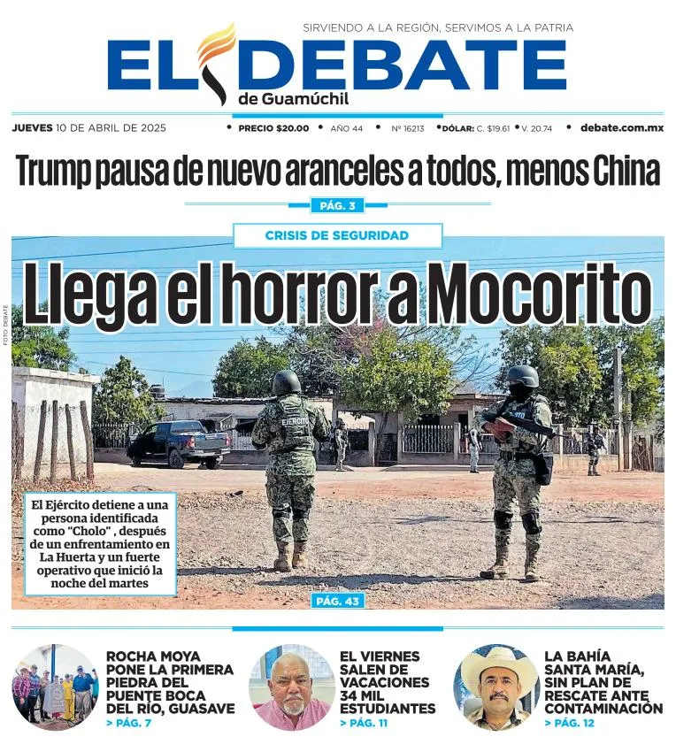 Portada de El Debate de Guamuchil del jueves, 10 de abril de 2025