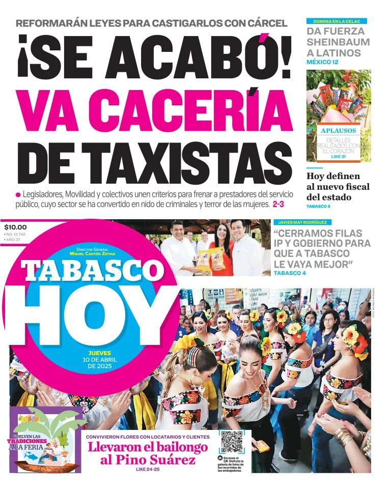 Portada de Tabasco Hoy del jueves, 10 de abril de 2025