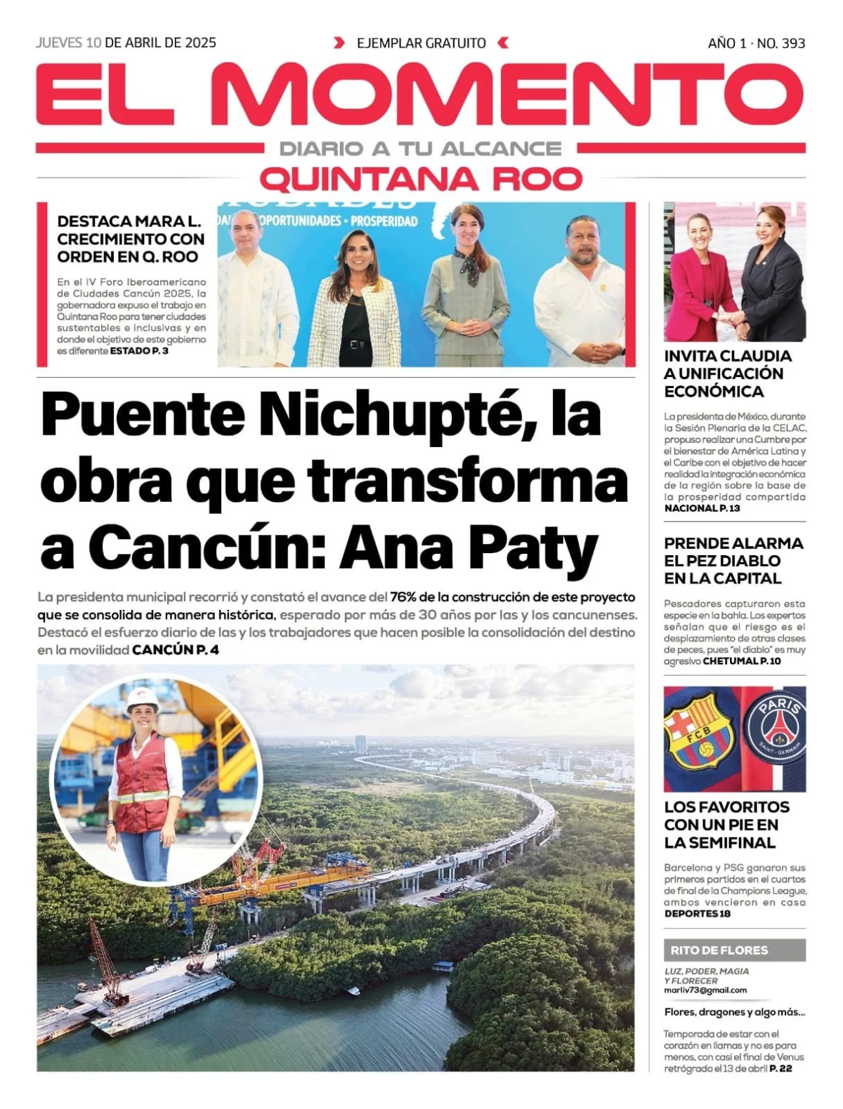 Portada de El Momento Quintana Roo del jueves, 10 de abril de 2025