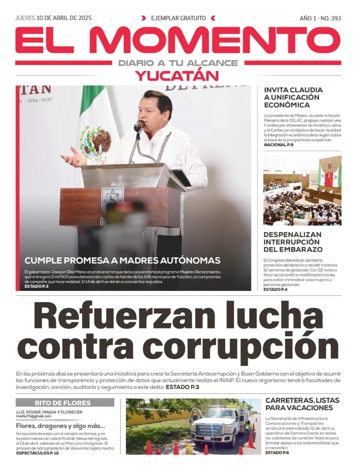 Portada de El Momento Yucatan del jueves, 10 de abril de 2025