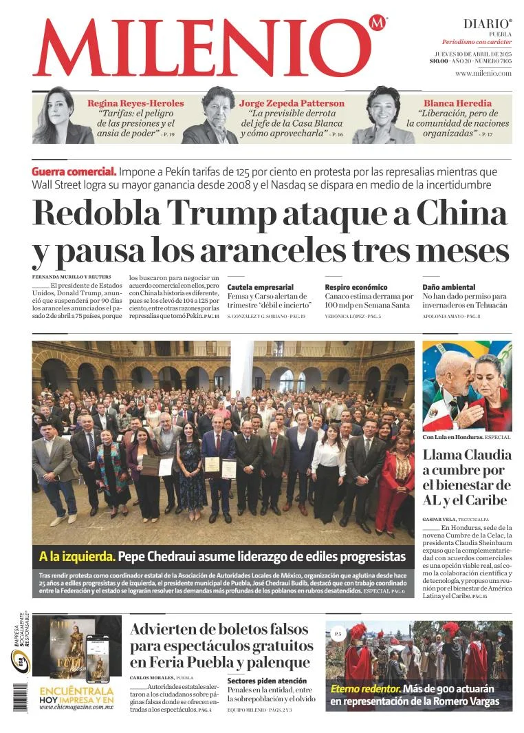 Portada de Milenio Puebla del jueves, 10 de abril de 2025