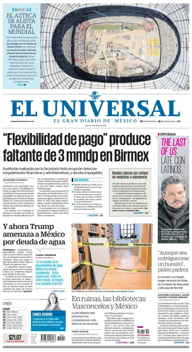 Portada de El Universal