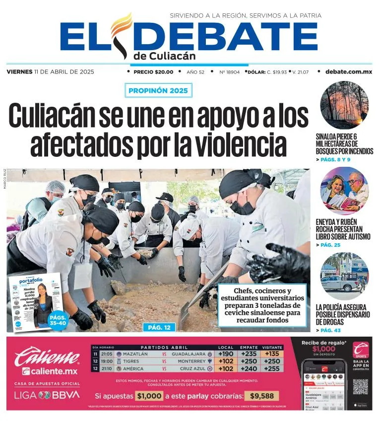 Portada de El Debate de Culiacan del viernes, 11 de abril de 2025