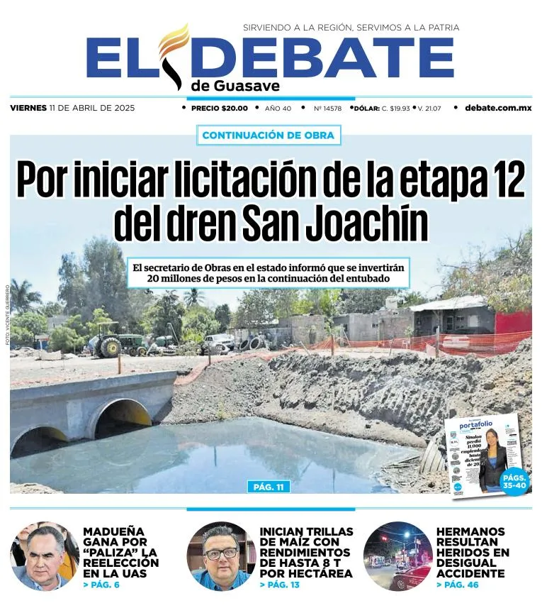 Portada de El Debate de Guasave del viernes, 11 de abril de 2025