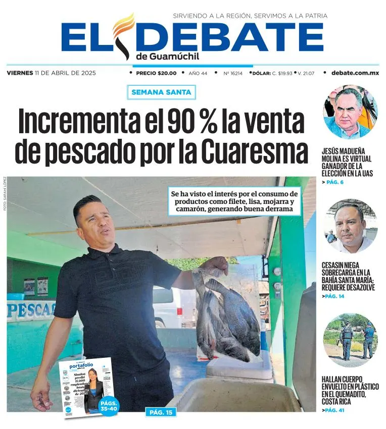 Portada de El Debate de Guamuchil del viernes, 11 de abril de 2025
