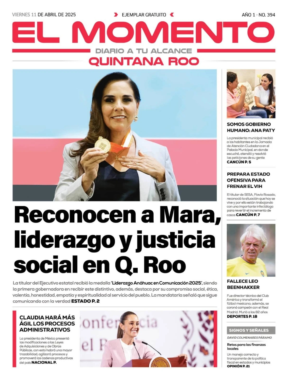 Portada de El Momento Quintana Roo del viernes, 11 de abril de 2025