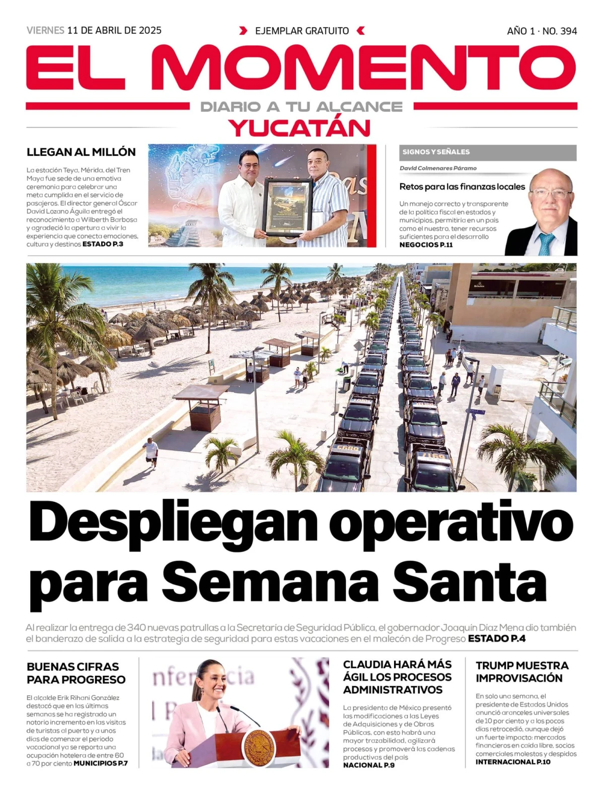 Portada de El Momento Yucatan del viernes, 11 de abril de 2025