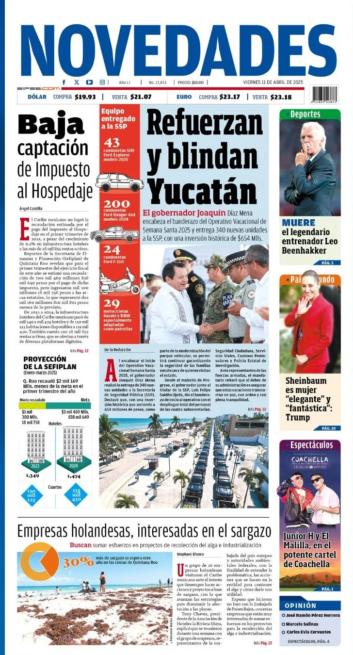 Portada de Novedades Quintana Roo del viernes, 11 de abril de 2025