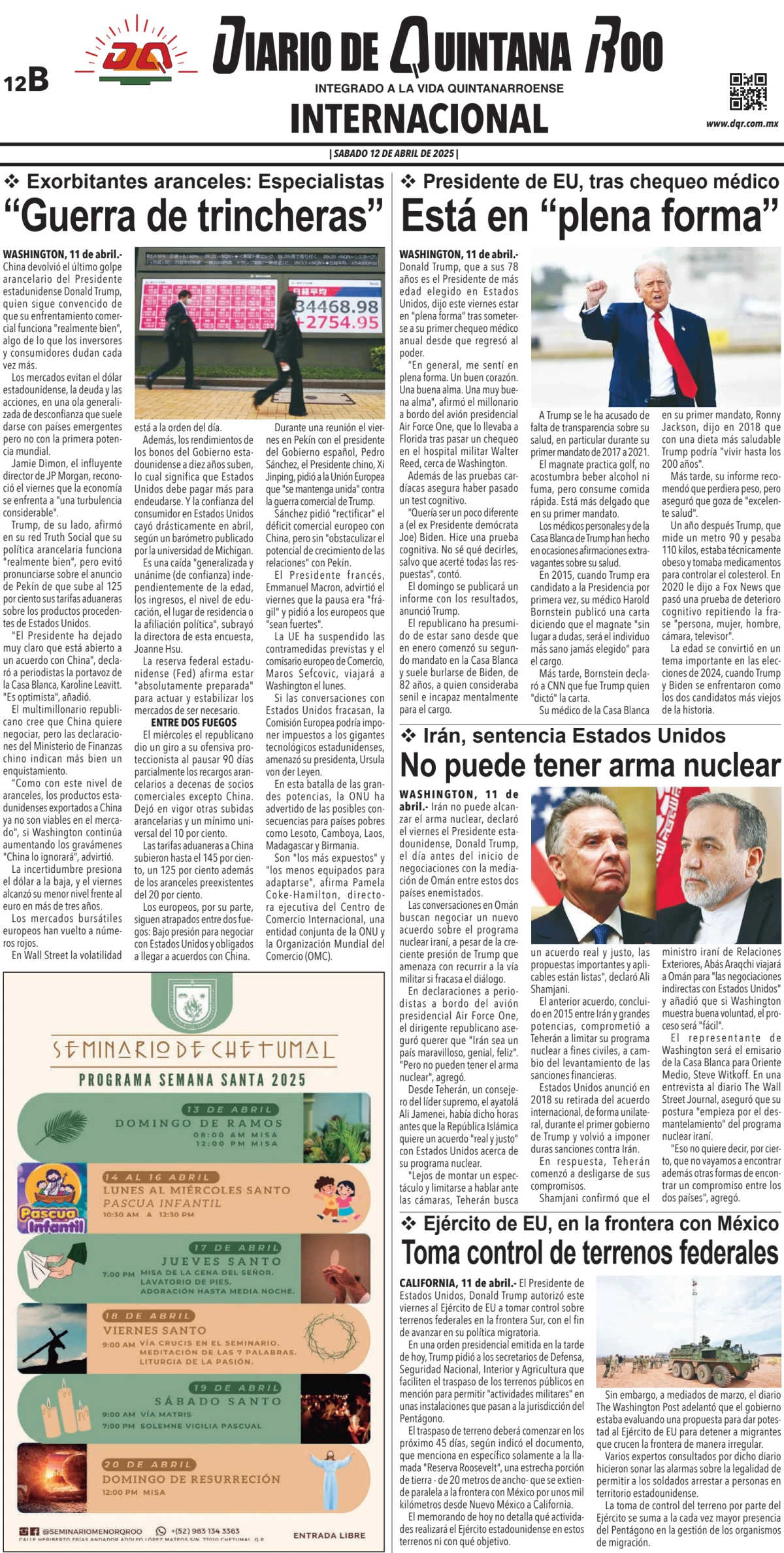 Portada de Diario de Quintana Roo (contra Portada)