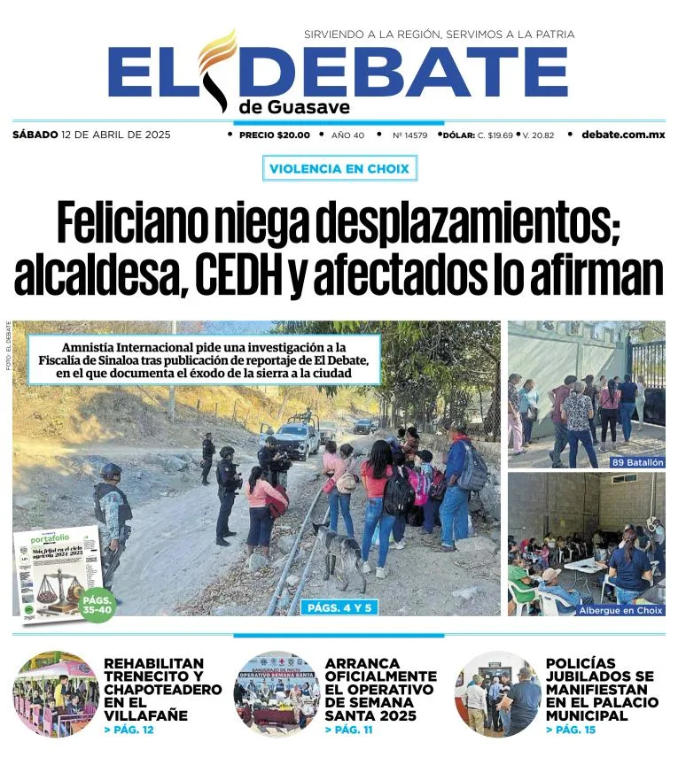 Portada de El Debate de Guasave del sábado, 12 de abril de 2025