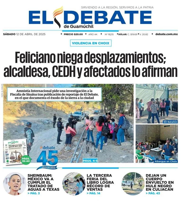 Portada de El Debate de Guamuchil del sábado, 12 de abril de 2025