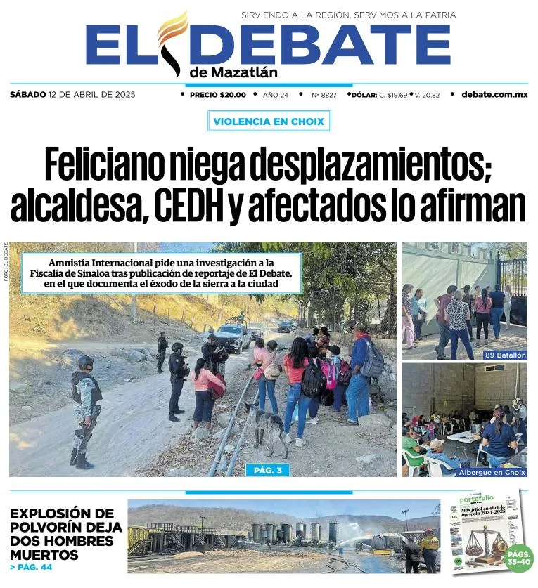 Portada de El Debate de Mazatlan del sábado, 12 de abril de 2025