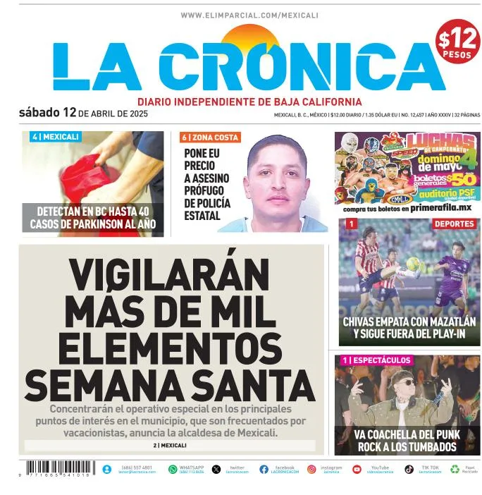 Portada de La Cronica del sábado, 12 de abril de 2025