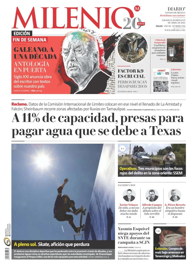 Portada de Milenio Edo de Mexico del sábado, 12 de abril de 2025