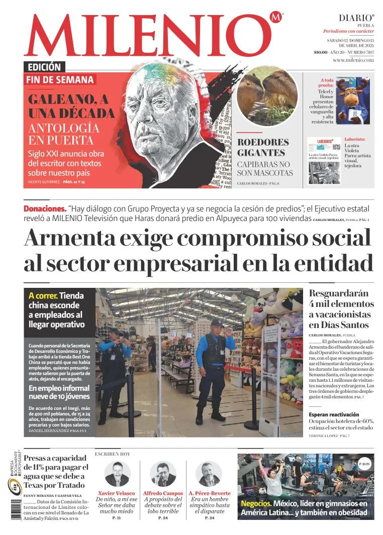 Portada de Milenio Puebla del sábado, 12 de abril de 2025