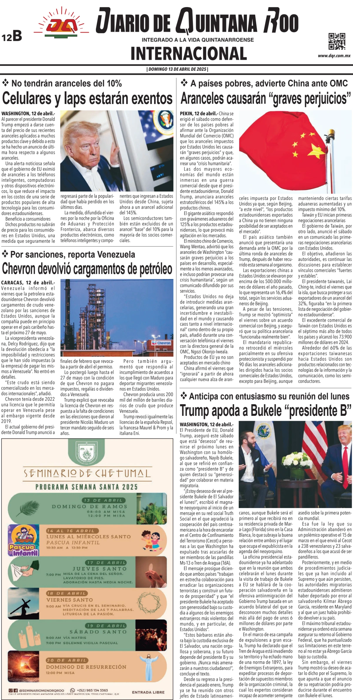 Portada de Diario de Quintana Roo (contra Portada)