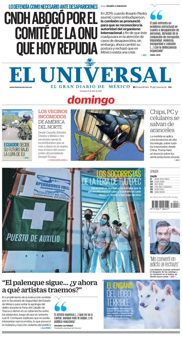 Portada de El Universal