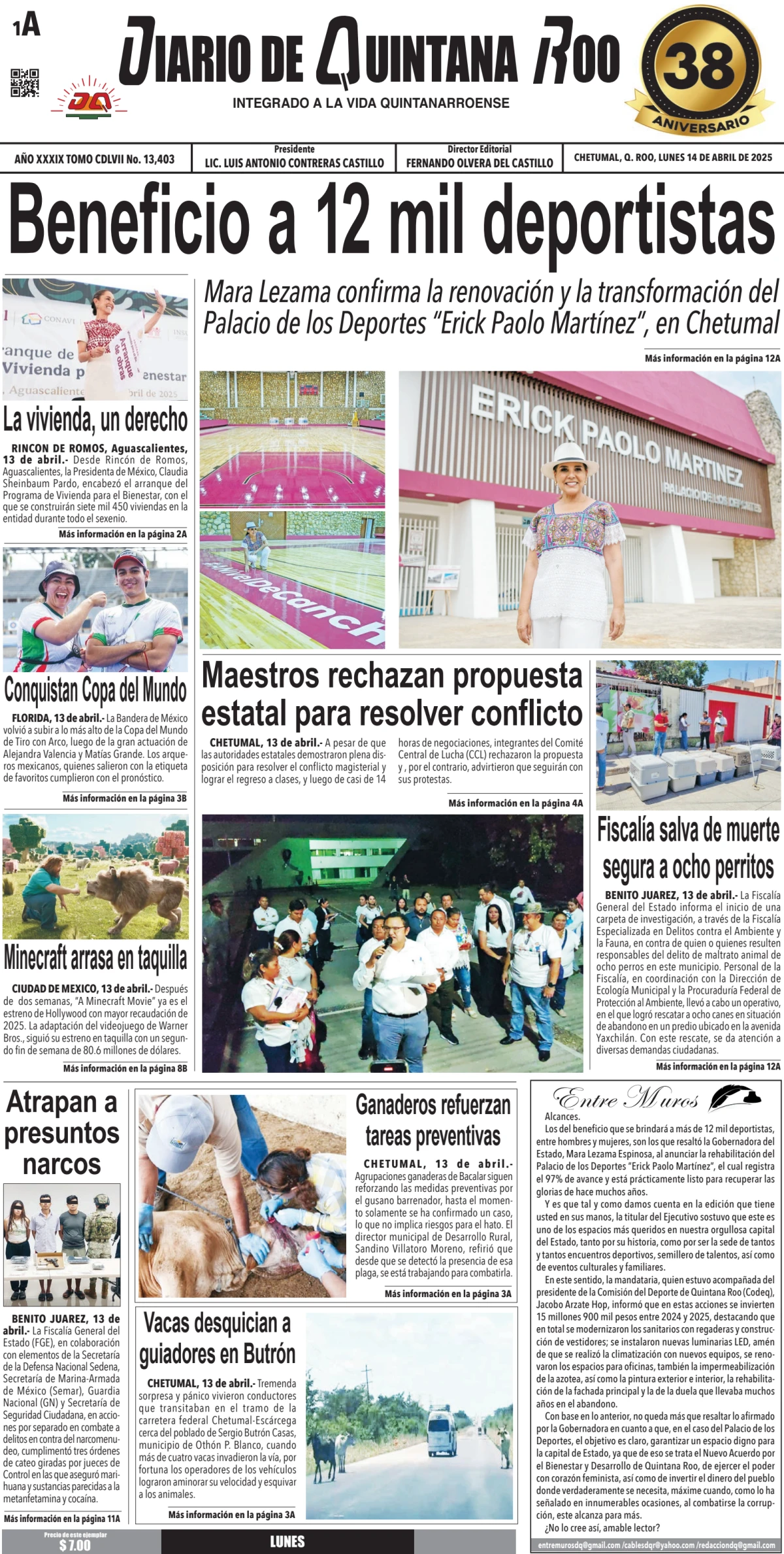 Portada de Diario de Quintana Roo (portada)