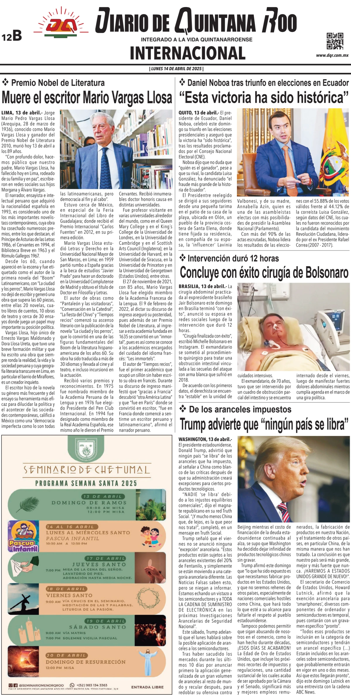 Portada de Diario de Quintana Roo (contra Portada)