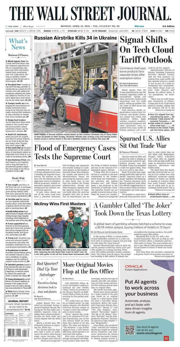 Portada de The Wall Street Journal