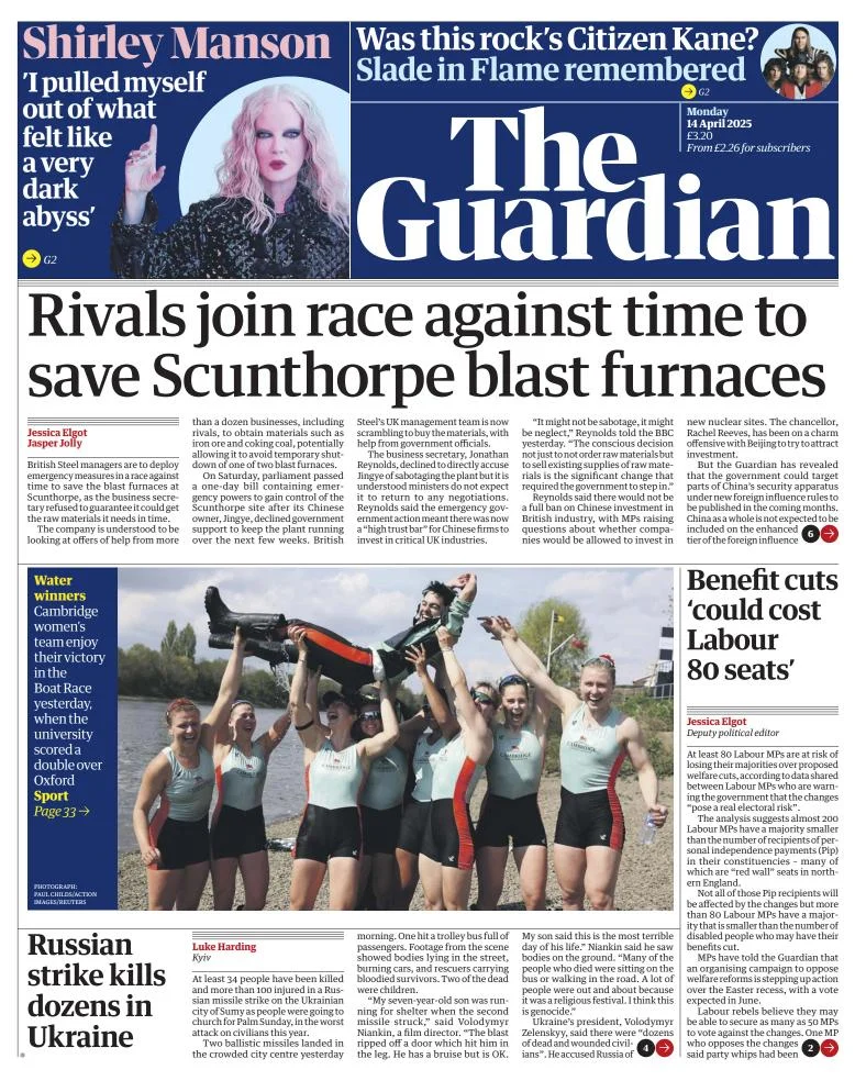 Portada de The Guardian (reino Unido)