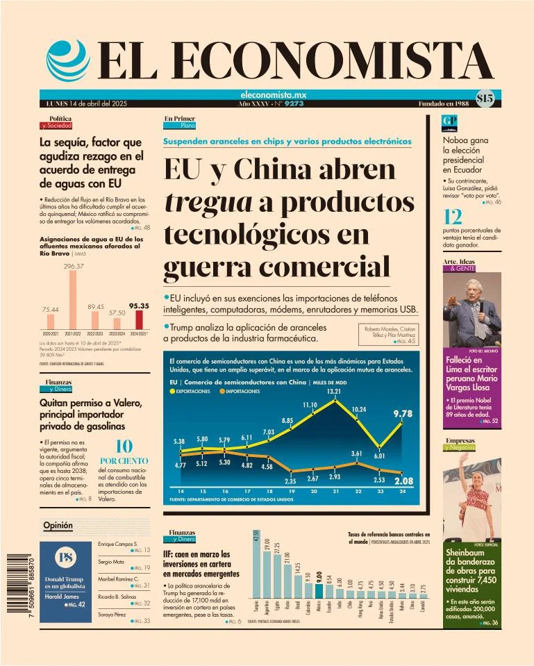 Portada de El Economista del lunes, 14 de abril de 2025