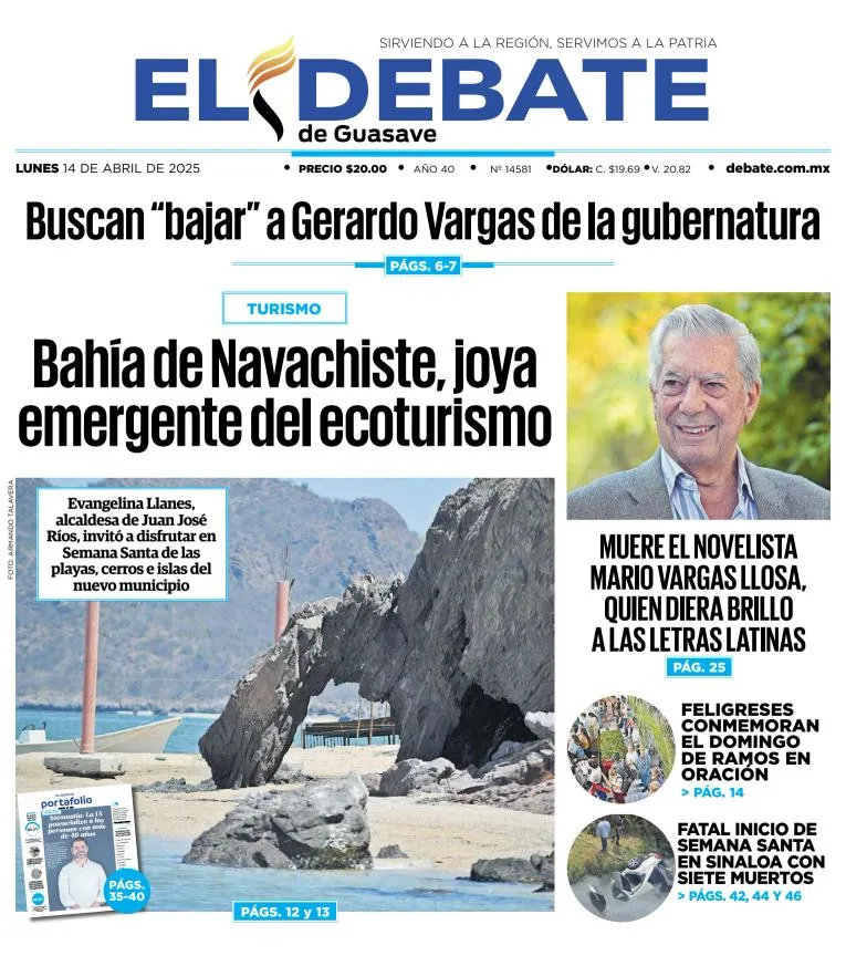 Portada de El Debate de Guasave del lunes, 14 de abril de 2025