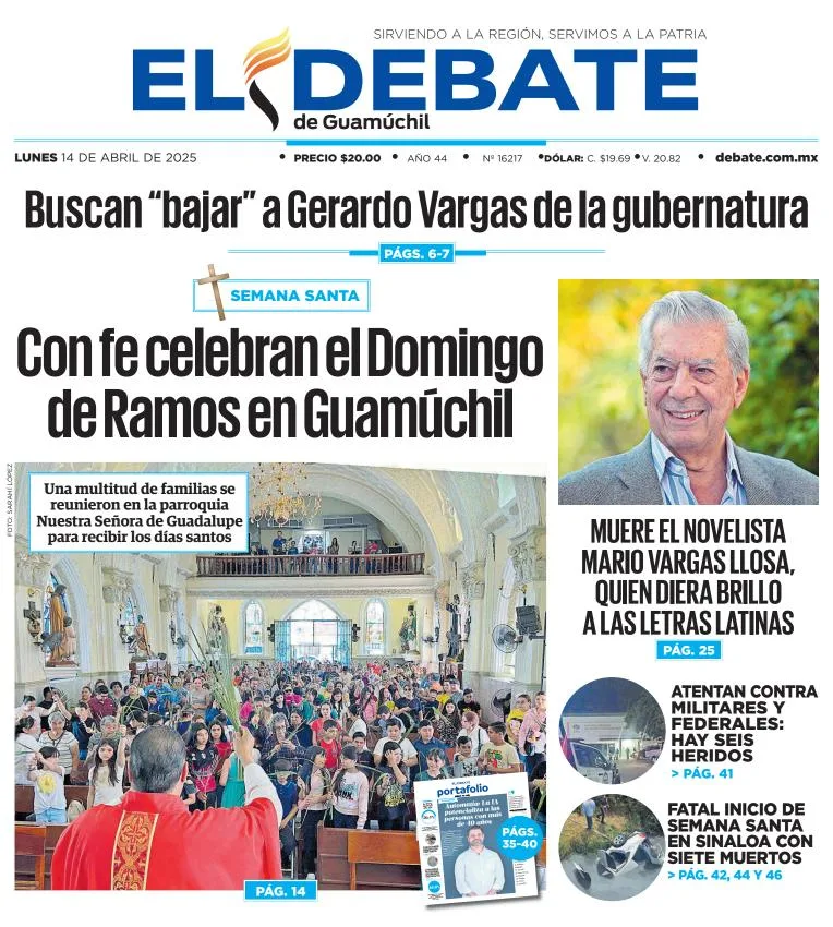 Portada de El Debate de Guamuchil del lunes, 14 de abril de 2025