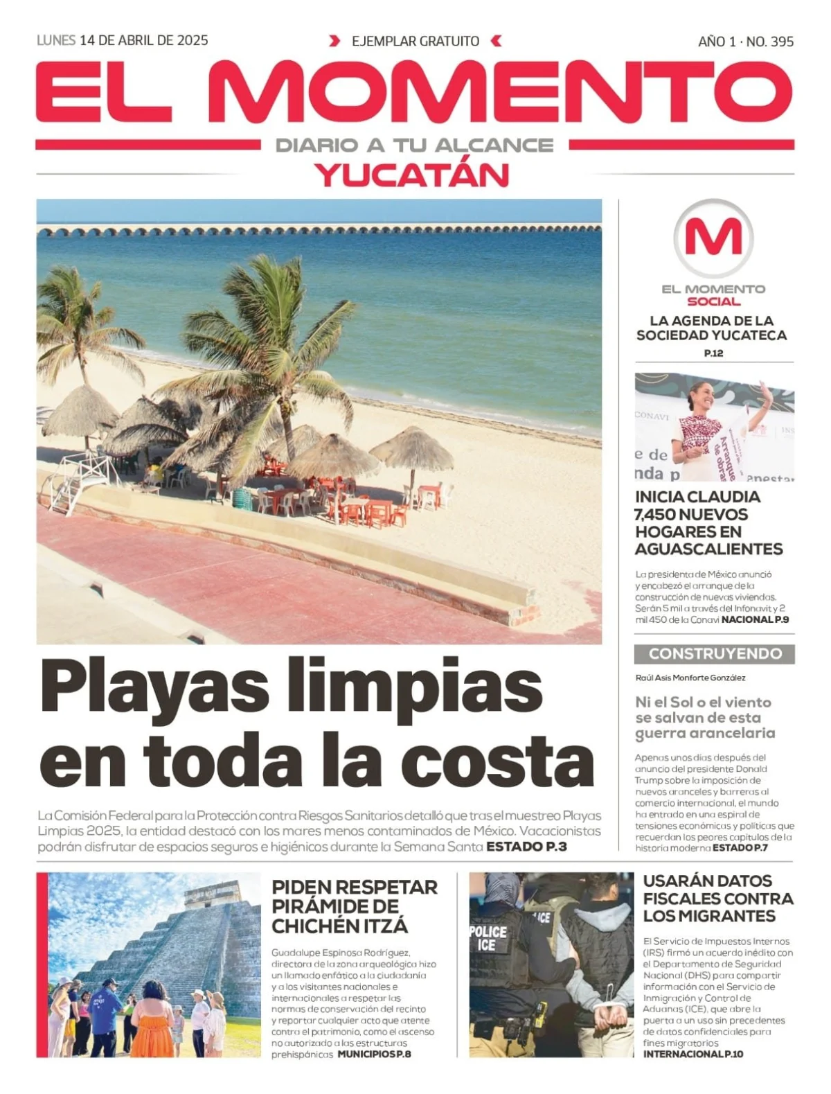 Portada de El Momento Yucatan del lunes, 14 de abril de 2025