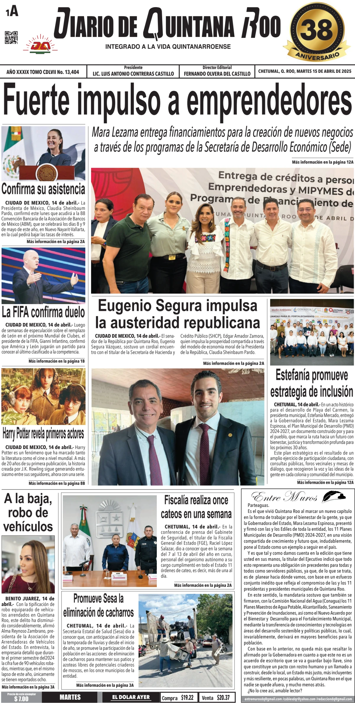 Portada de Diario de Quintana Roo (portada)