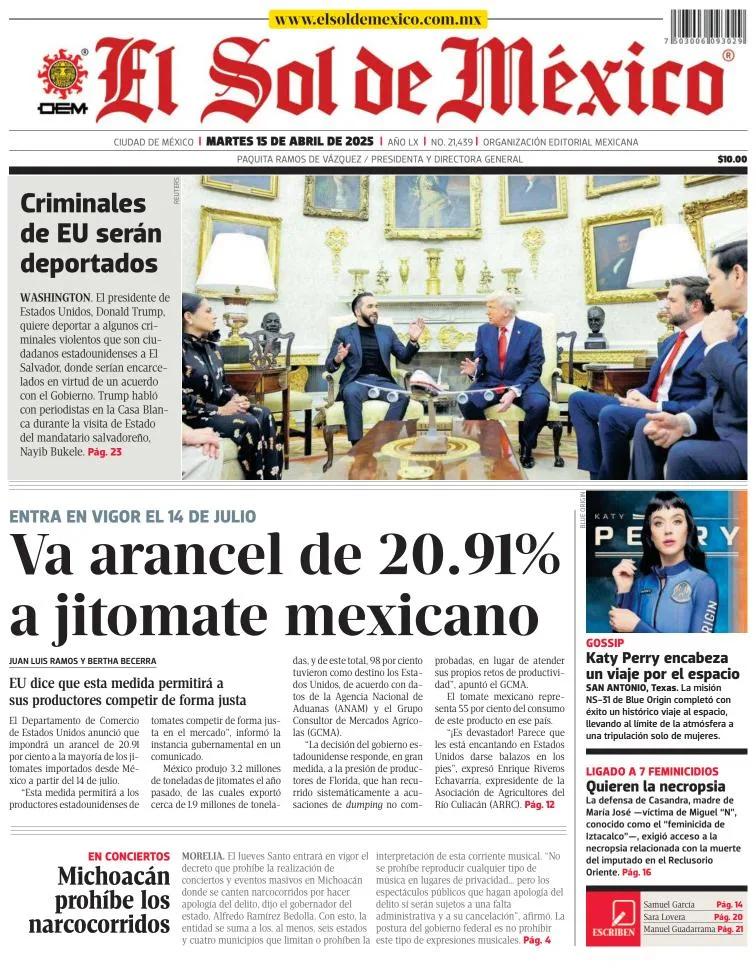 Portada de El Sol de Mexico