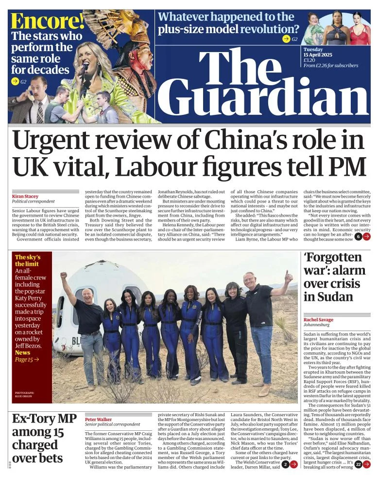Portada de The Guardian (reino Unido) del martes, 15 de abril de 2025