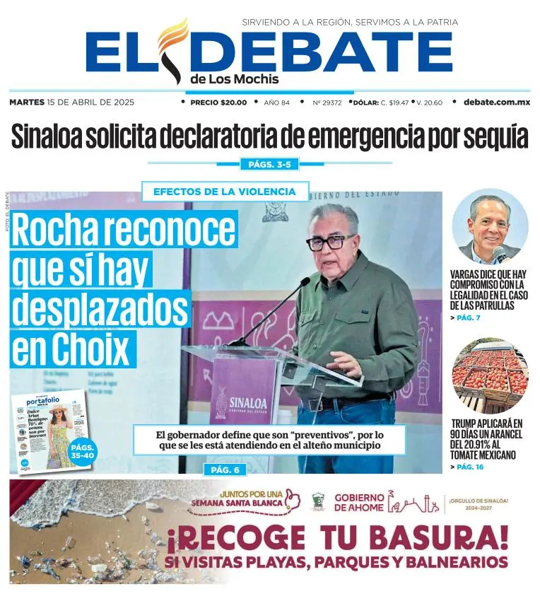 Portada de El Debate de los Mochis del martes, 15 de abril de 2025