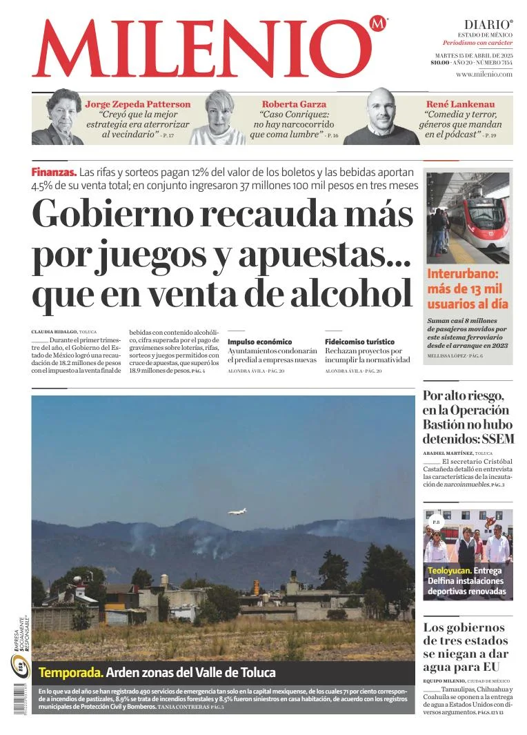 Portada de Milenio Edo de Mexico del martes, 15 de abril de 2025