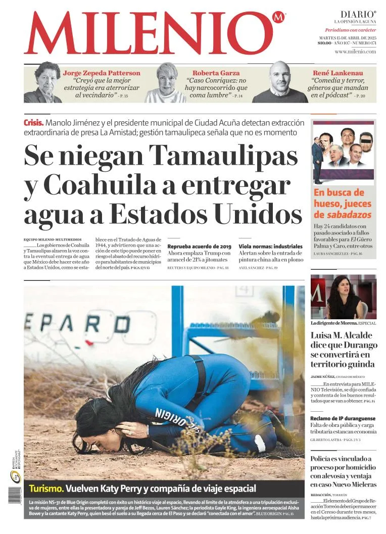 Portada de Milenio Laguna del martes, 15 de abril de 2025