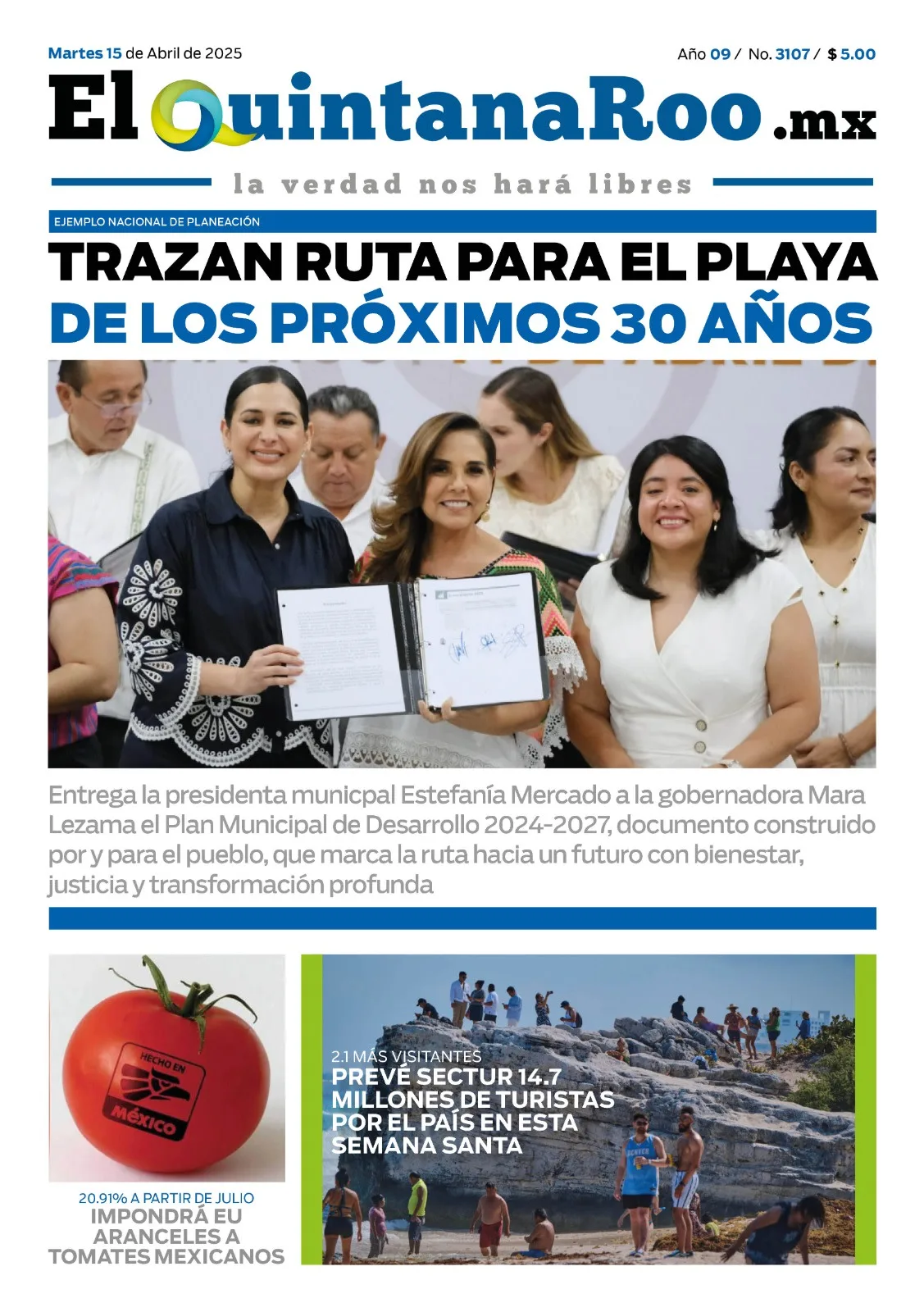 Portada de El Quintana Roo (portada) del martes, 15 de abril de 2025