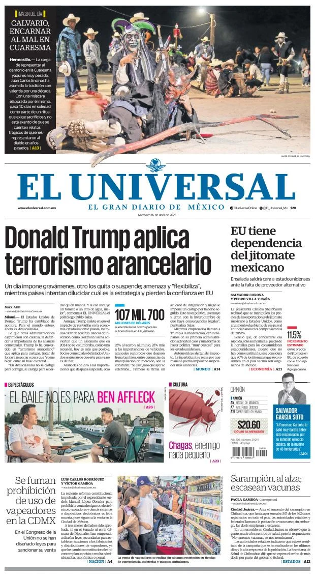 Portada de El Universal