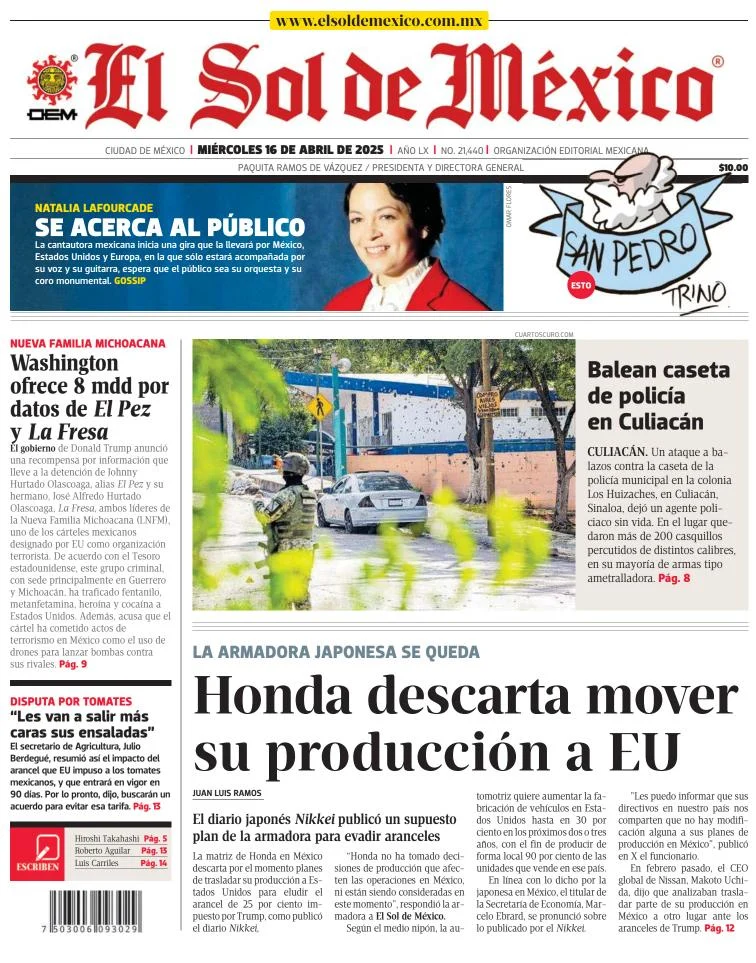 Portada de El Sol de Mexico