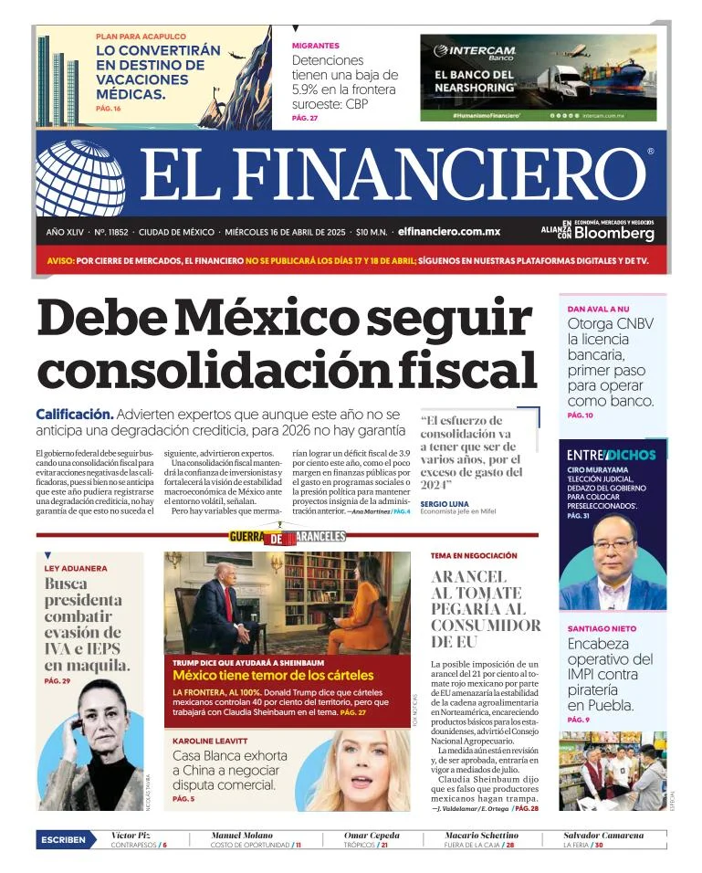 Portada de El Financiero
