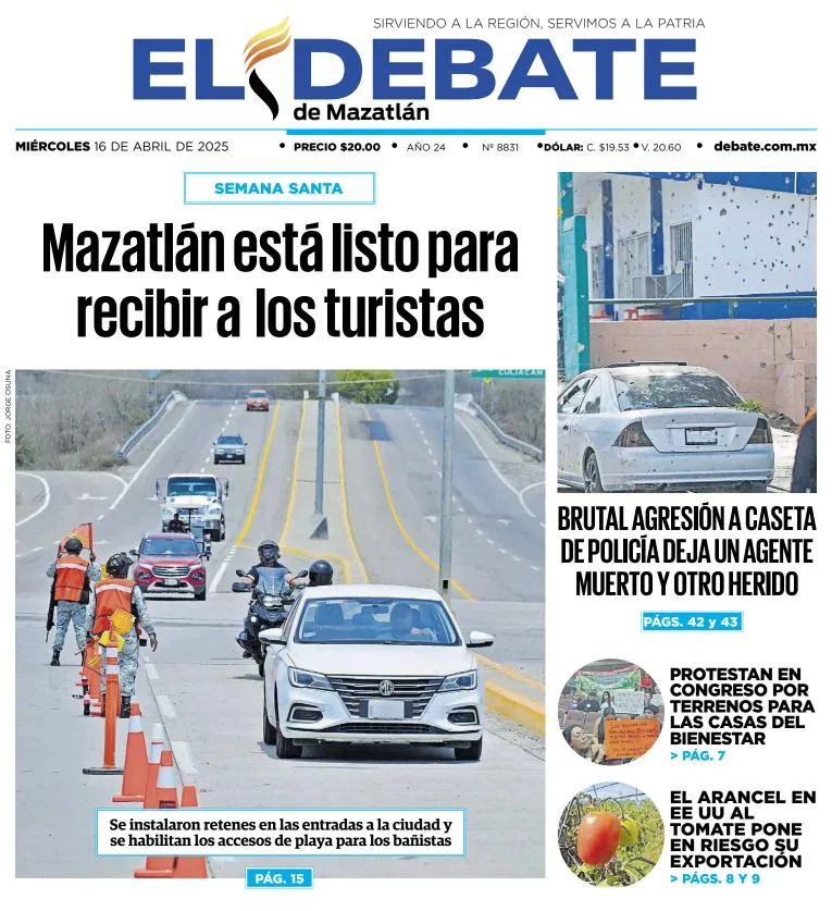Portada de El Debate de Mazatlan del miércoles, 16 de abril de 2025