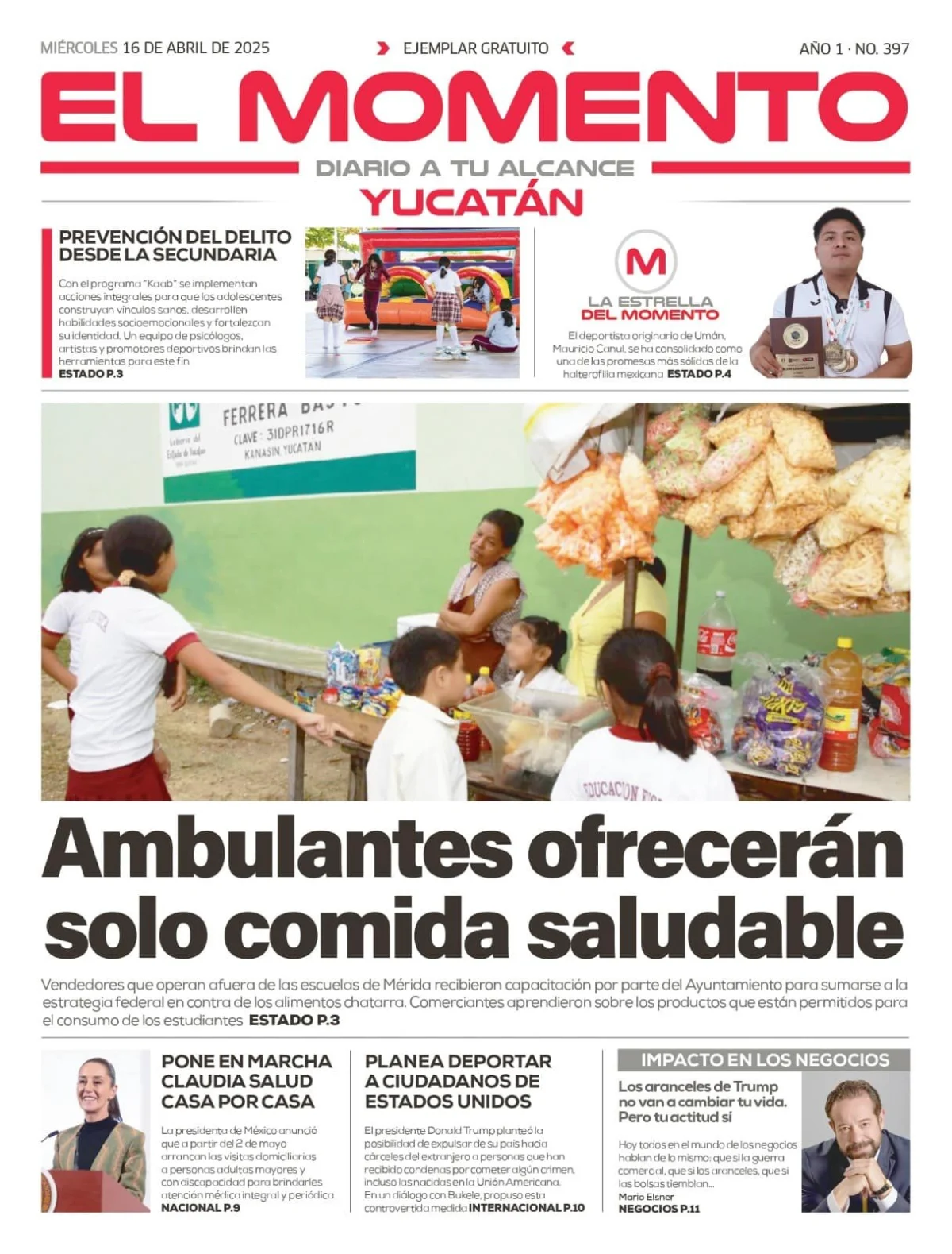 Portada de El Momento Yucatan del miércoles, 16 de abril de 2025