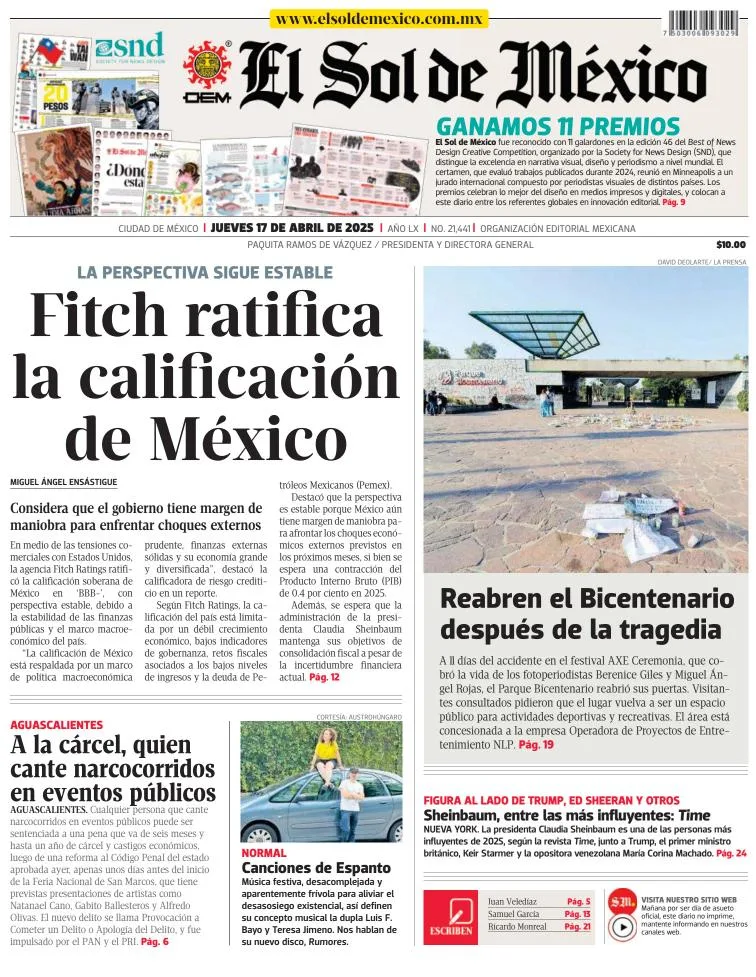 Portada de El Sol de Mexico