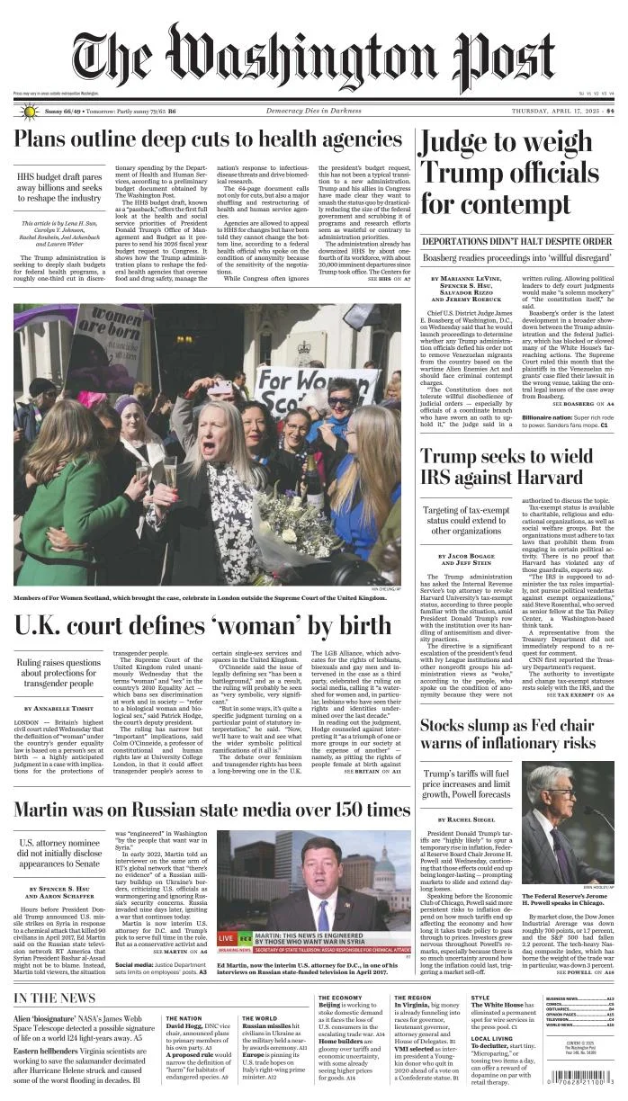 Portada de The Washington Post